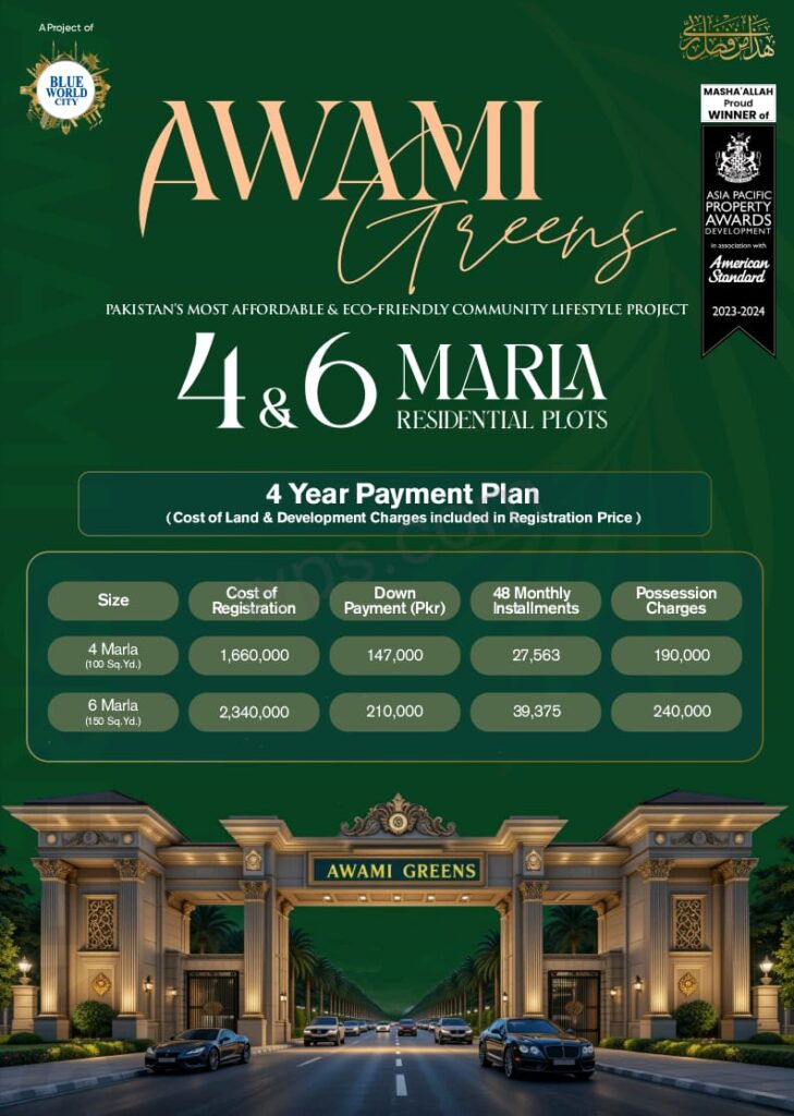 Blue World City Awami Green Block Payment Plan